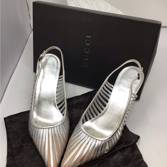 Vintage Gucci silver sling back heels - Picture 1 of 7